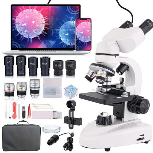 Misoterm 複合型双眼顕微鏡 40X~2000倍 デュアルLED照明顕微鏡 XY軸ローディングステージ 移動式ノギス 学生・社会人向け実体顕微鏡