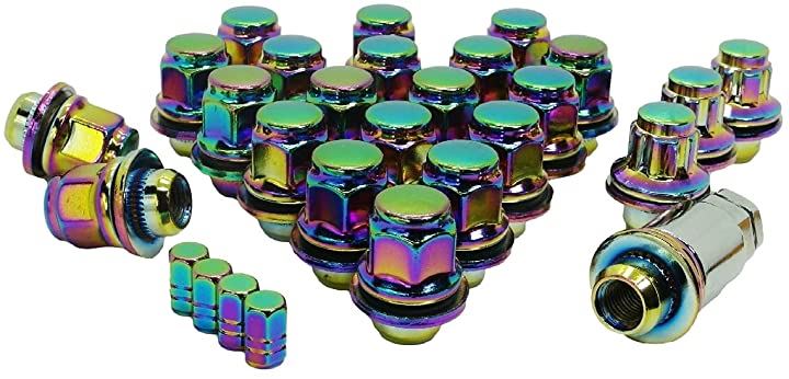 トヨタ 純正 ホイール用 平面座 カラー ロックナット ギアロック 21HEX M12xP1.5 ショート or ロング 選べる5色 虹(虹 ショート P1.5 6穴用 24個セット)