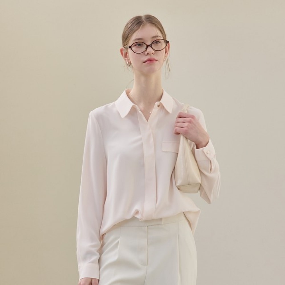 [リアーナニューヨーク] ミニマルフローブラウス_ピンクベージュ