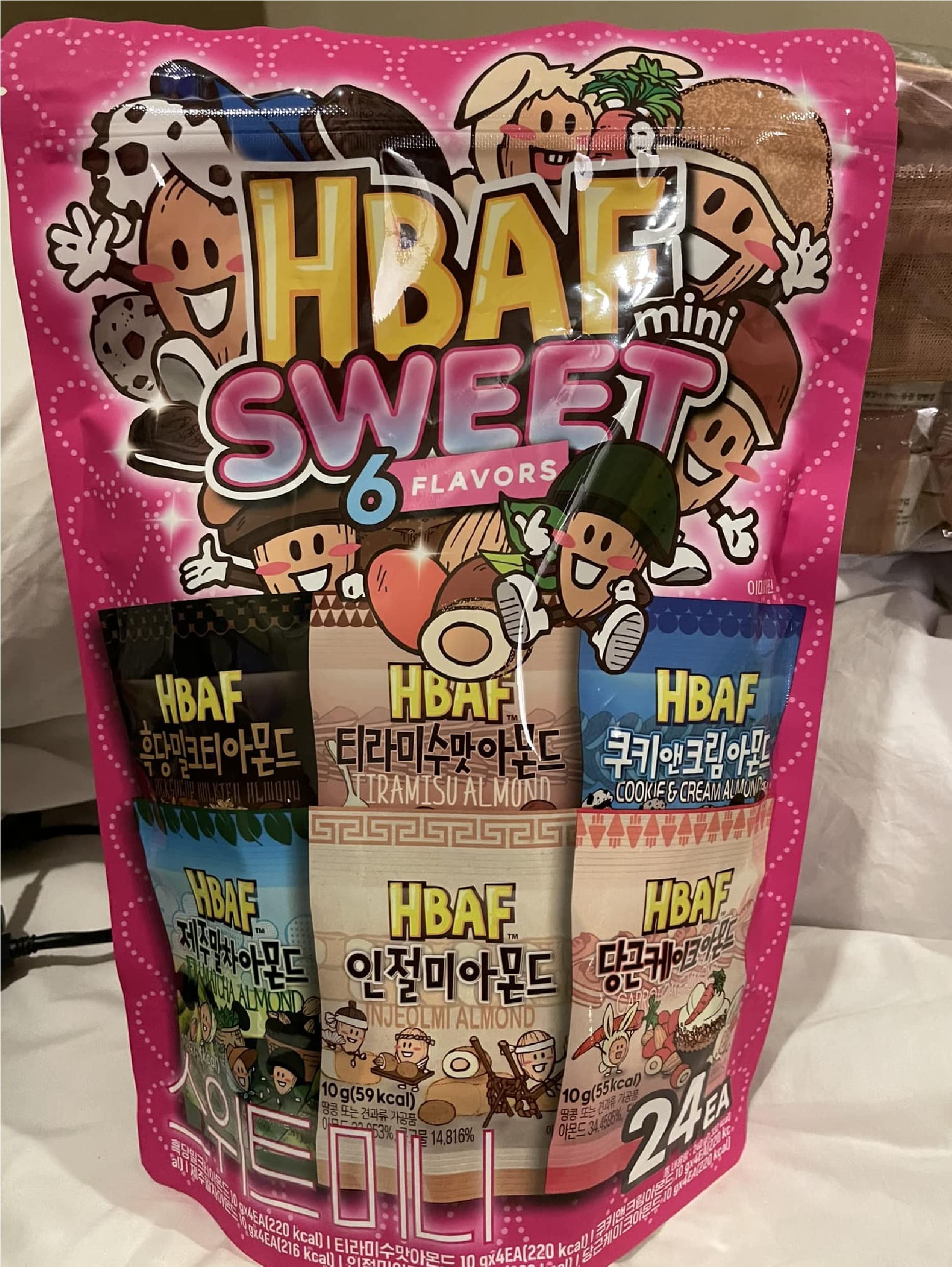 韓国お土産 HBAF mini ミニ SWEET　甘い VARIETY バラエティ 6 Flavors 味 Almond アーモンド 全部お揃い　食べ比べセット　240ｇ 6種類　韓国お菓子　韓国スナ