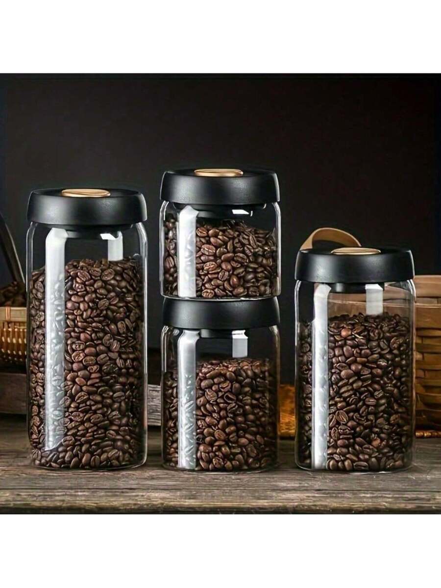 真空シール ガラス保存容器 4個/2個/1個セットコーヒー豆保存瓶キッチン用品穀物茶葉ガラス製保存瓶密閉容器キッチン用品新鮮保存瓶キッチン用品ガラス製保存容器コーヒー豆真空シール
