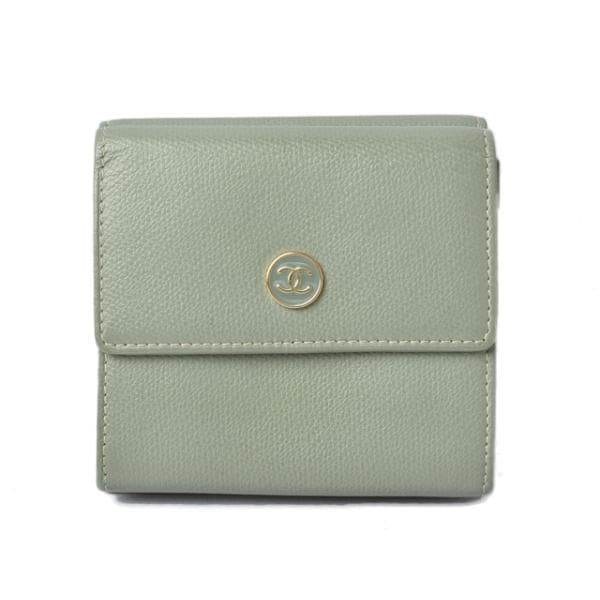 財布 CHANEL 二つ折/折財布 A20902 ダブルホック ココマーク ライトグリーン