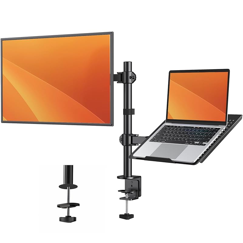 ErGear モニターアーム ノートパソコン アーム 2in1 デュアル 1327インチ対応 耐荷重10kg 15.6インチまで ディスプレイアーム トレイ付き ノートpc スタンド 角度調節 配線