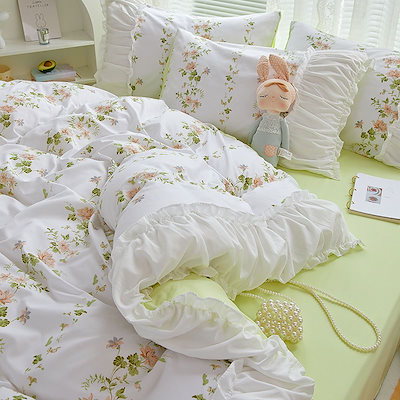 韓国式レース水洗綿シーツ4枚セットプリンセス風ベッドスカート小花布団カバー寮シーツ布団カバー敷きパ