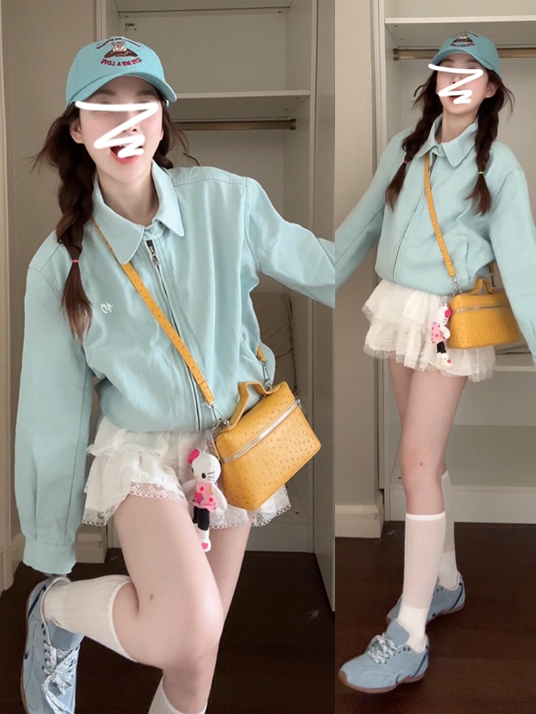 2024秋冬アメリカンレトロブルージャケットレディース春秋デザインルーズトップス