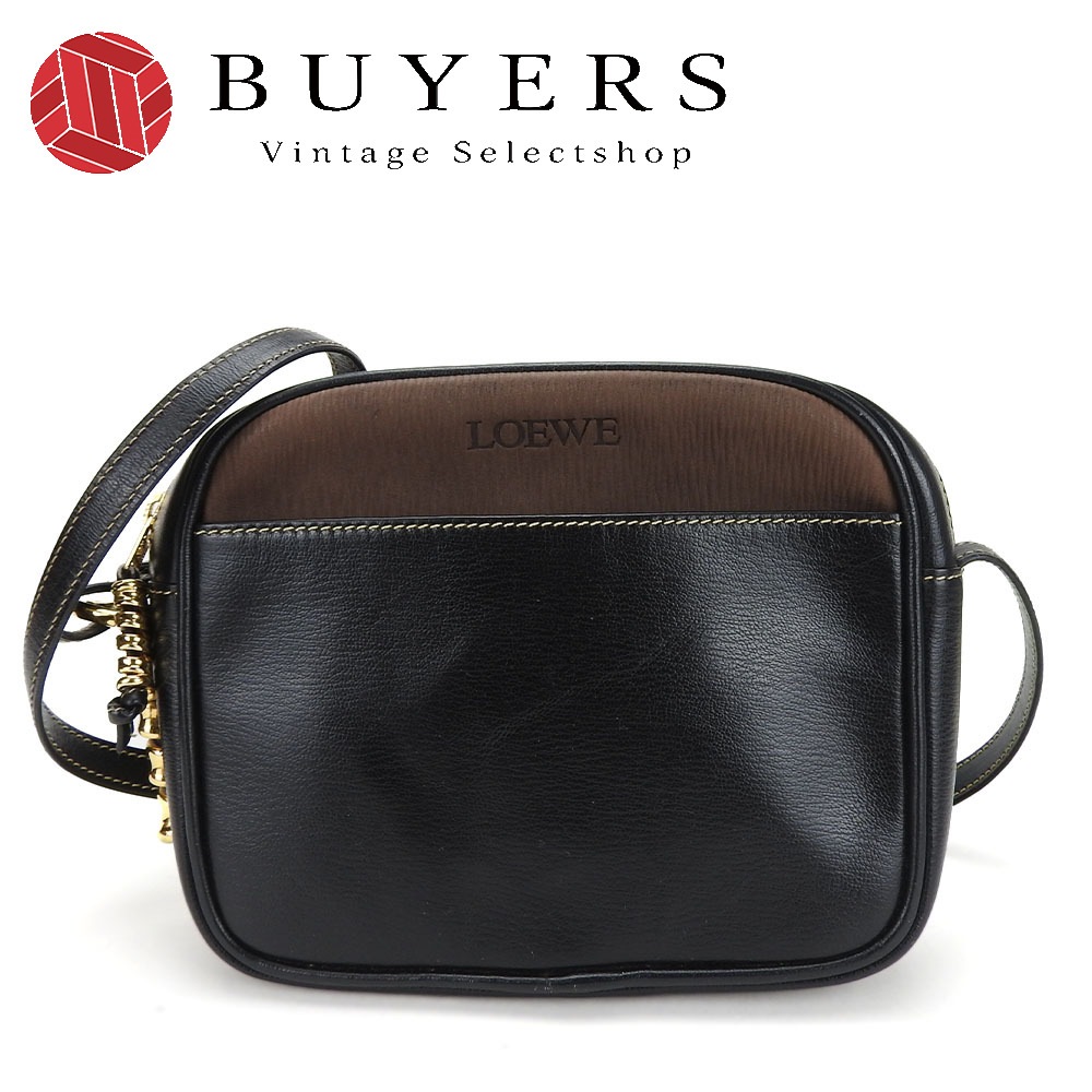 中古 ショルダーバッグ ベラスケス レザー ブラック ブラウン ゴールド金具 斜め掛け シック ヴィンテージ レディース 女性