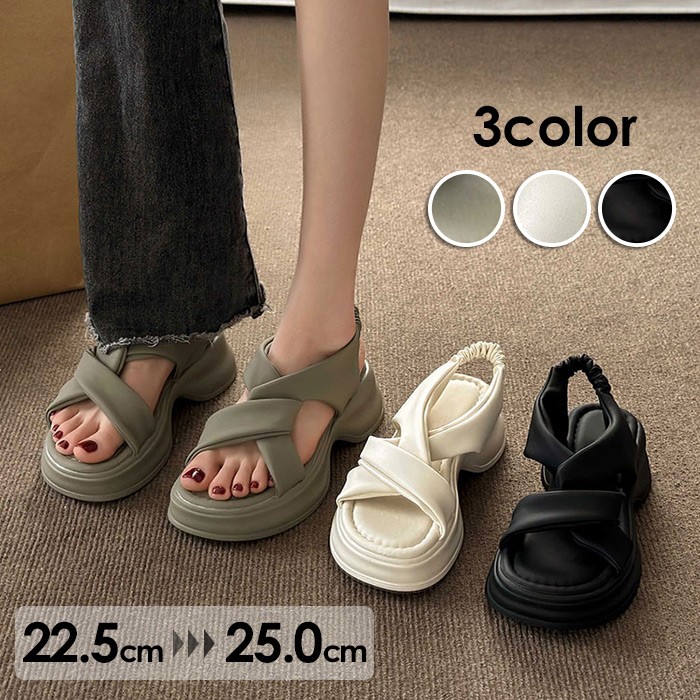 厚底 サンダル クロスベルトサンダル バックストラップ レディース 靴 シューズ 幅広 コンフォート 甲高 カジュアル リゾート ビーチサンダル 美脚 疲れにくい ブラック グリーン ベージュ ei0