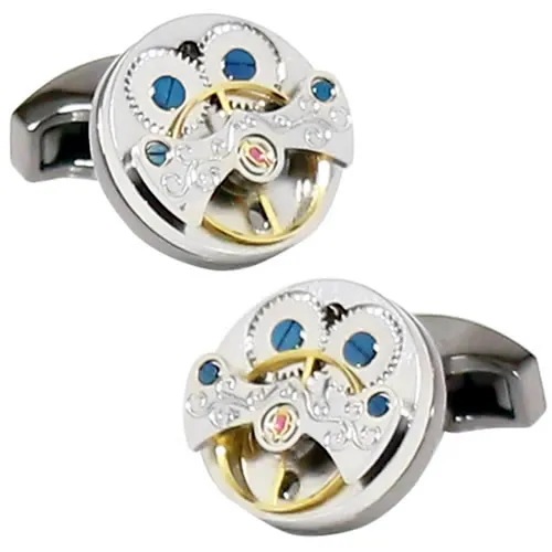 カフスボタン カフス ブラック シルバー スチームパンク 時計 ムーブメント ギア カフリンクス メンズアクセサリー