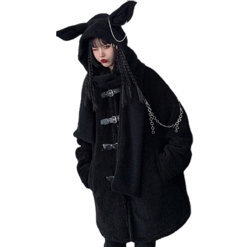 韓国ins　秋冬 コート　厚手トップス 上着 暗黑 病み 地雷系 原宿系 長袖 ブーム スカーフ 2点セット