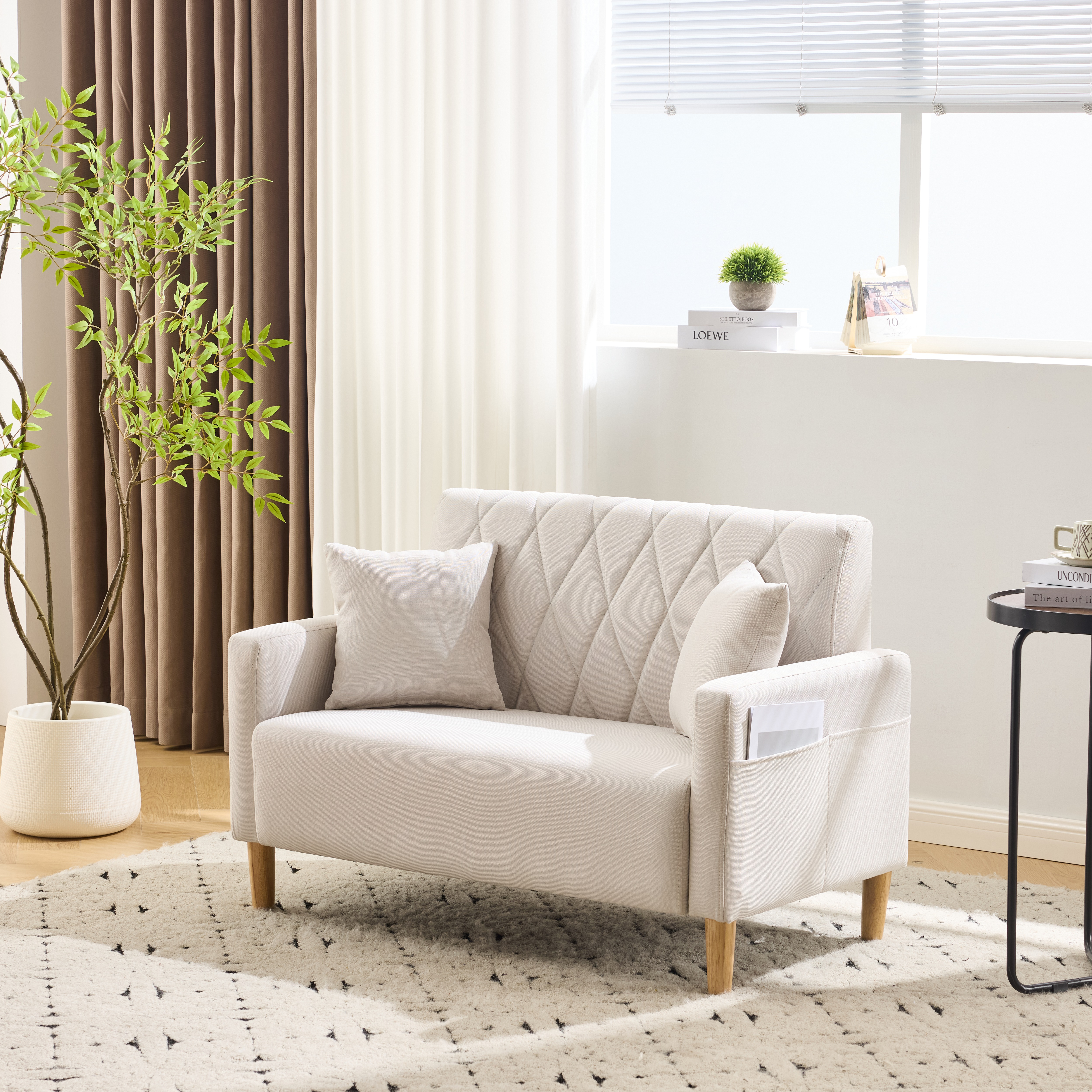 【国内即発送】ソファー 二人がけソファー 2人掛け 幅103cm 脚高さ13cm リビングソファ 肘付き ロボット掃除機も通れる かんたん組立 1人用にも おしゃれ かわいい 枕付き 取り外し可能な脚