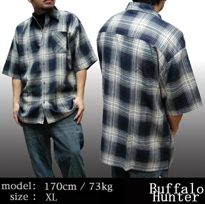 バッファローハンター メンズ チェックシャツ ネイビー Buffalo Hunter ボタンシャツ 半袖シャツ インポート LAカジュアル ブランド LAストリート スタイル 西海岸 HIPHOP ウ