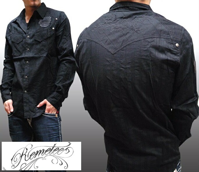 レメティー メンズ ボタンシャツ WILDWEST ブラック REMETEE 長袖 シャツ LAセレブ 多数着用 プレミアム ブランド セレブ カジュアル セレカジ ファッション ロック スタイル セ
