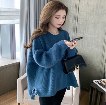 ゆるニット トップス セーター 長袖 萌袖 クルーネック かわいい 大人可愛い きれいめ シンプル