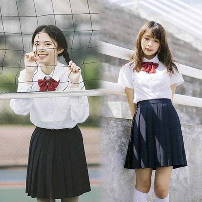【即納】春夏秋女子高生 JK制服 半袖長袖あり コスプレセーラー服プリーツスカート リボンレディースJK コスチューム シャツ スクール ギャル ネイビー無地