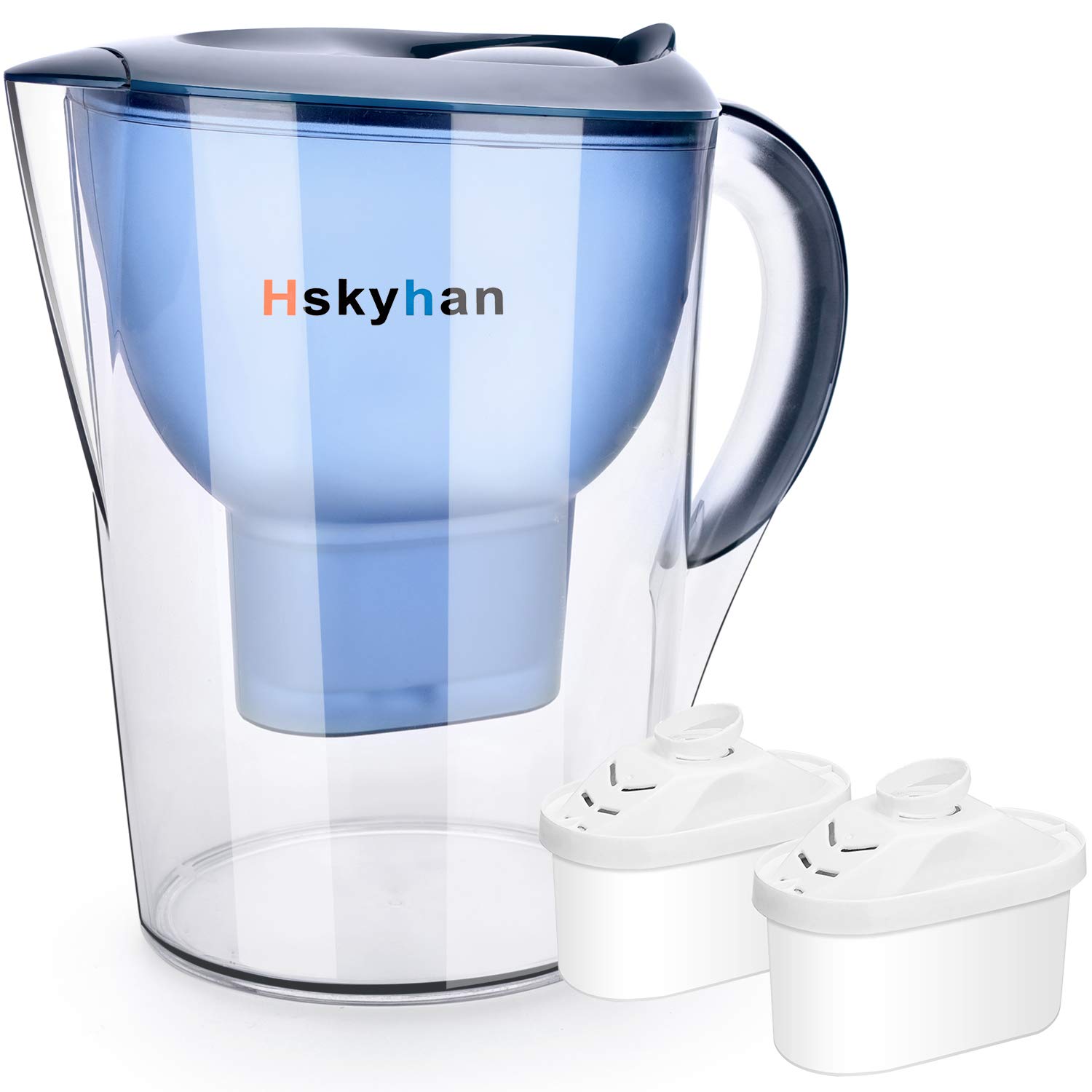Hskyhan アルカリ水フィルターピッチャー - 3.5リットルでPHを向上 フィルター2個付属 BPAフリー 浄化用7段階ろ過システム ブルー