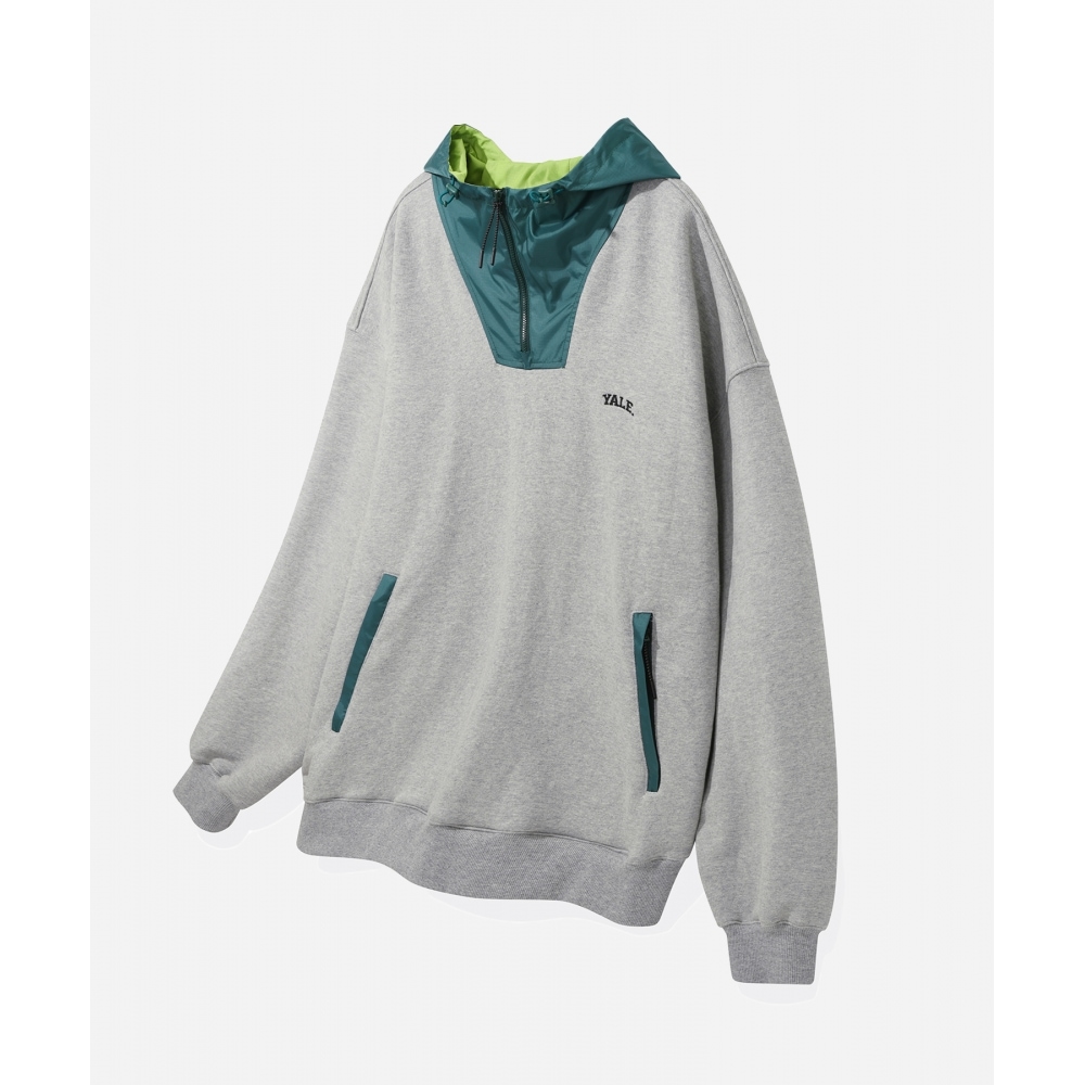 YALE 【ONEMILE WEAR】ファブリックミックスハーフジップアップパーカー グレー