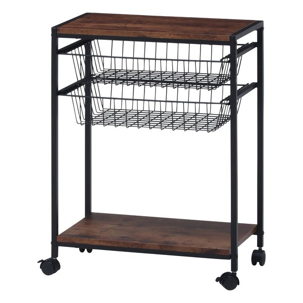 キッチンワゴン 幅52cm ブラウン カゴ キャスター付き 2821-S