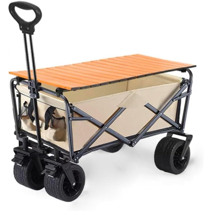 キャリーワゴン 折りたたみ式キャリーカート アウトドア用 幅広大型タイヤ 大容量160L 耐荷重150kg ワンタッチ 収束式 ロック可能 コンパクト アウトドアワゴン
