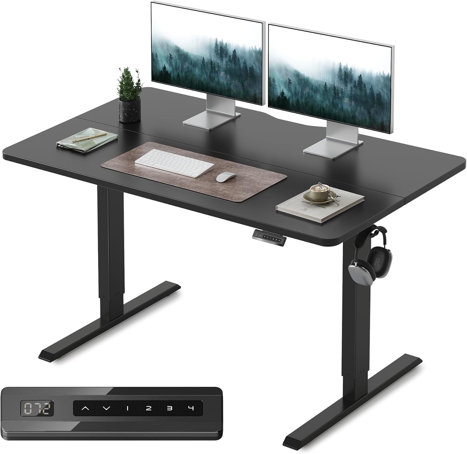 FEZIBO 電動 昇降デスク スタンディングデスク 幅140cm 奥行70cm 高さ72-118cm 上下昇降デスク 自動昇降式デスク 高さメモリー機能 静音 衝突検知 収納フック付き pc