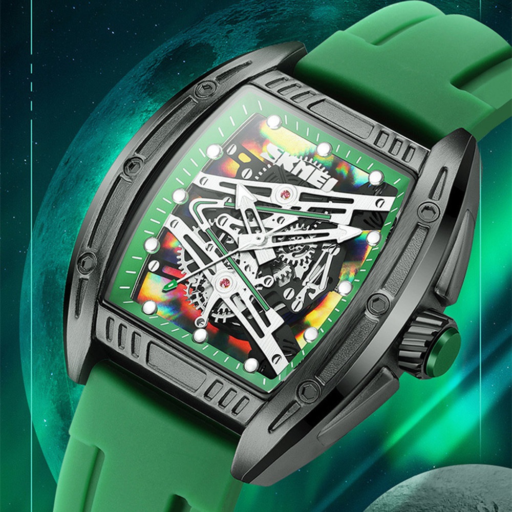腕時計 スケミールメンズクォーツ時計 スケルトンデザイン カジュアル 発光 3バー 防水 若者向け