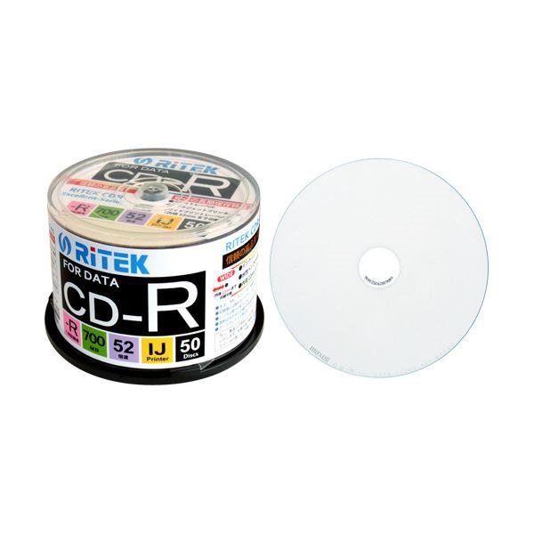 （まとめ） RITEK データ用CD-R 700MB1-52倍速 ホワイトワイドプリンタブル スピンドルケース CD-R700EXWP.50RT C1パック（50枚） 10セット