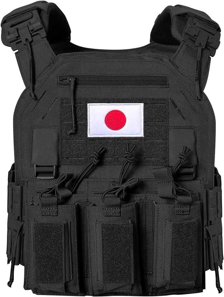 タクティカルベスト 軽量シートキャリア MOLLE サバイバルベスト 軽量バーバリアンアーマー サイズ調整可能 レーザーカット 1000Dナイロン素材( ブラック)