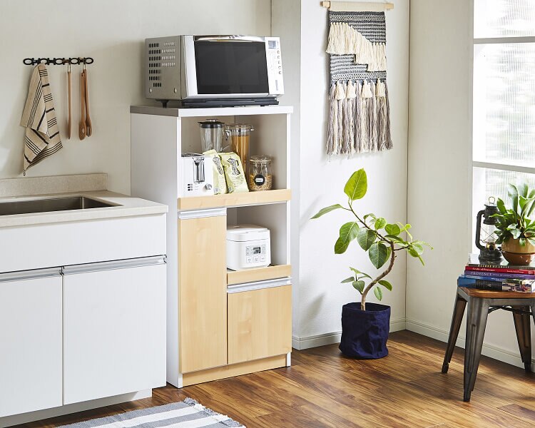 スリム レンジ台 キッチンラック 米びつ 引出し コンセント スライド棚 コンパクトスペース 収納