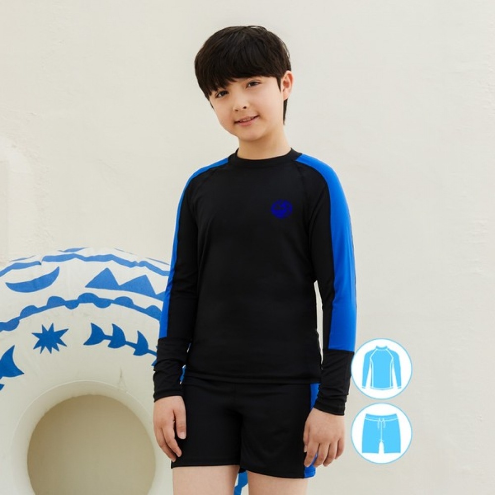(ベーシックエル) ベーシックエル男の子用ラグランラッシュガードビーチショーツセット BEB-X703K