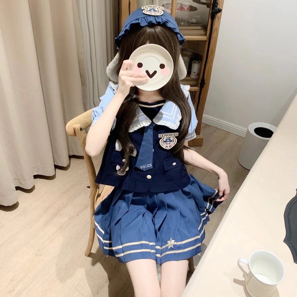 本の限定品ブルーシャツスーツ通学中学女子高生中学生ジャケットJK制服ワンピースシャツブレザーセットアップレディースかわいいネイビーカラーセーラー服