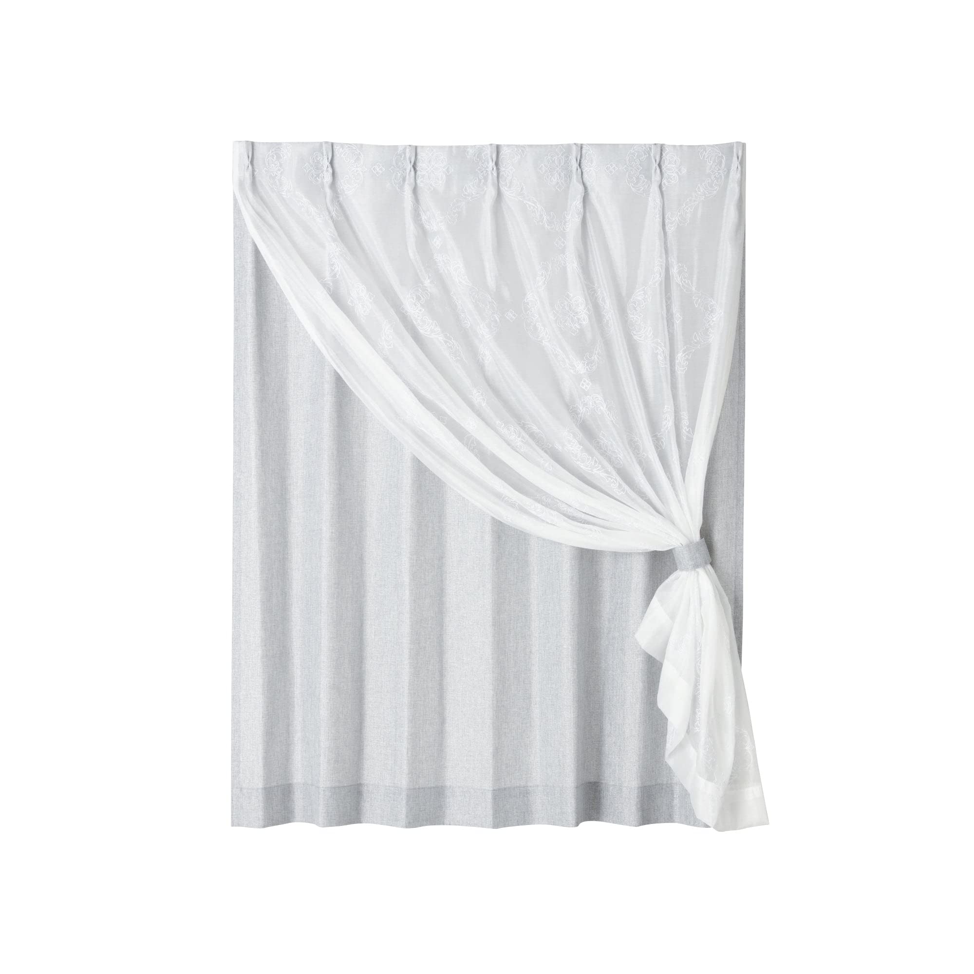 Francfranc フランフラン ラメ×リマニフィ ダブルカーテン H135×W100cm グレー（レース&ドレープ