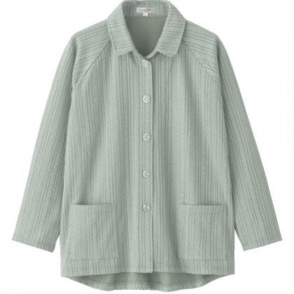 ケアファッション カット衿付マグネット釦カーディガン(指先ストレッチ)(婦人) グリーン M～L 82060221