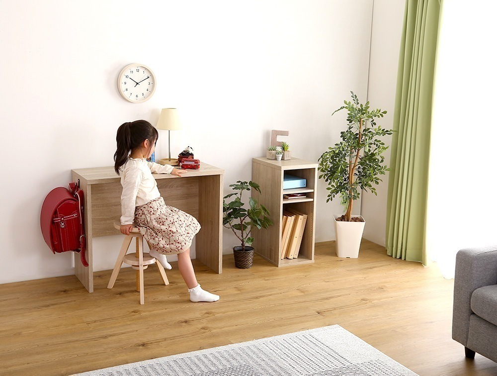 デスク 机 おしゃれ ナチュラルモダン 木目 コンパクト 木製 ワークテーブル ゲーミング 棚 サイドラック付き