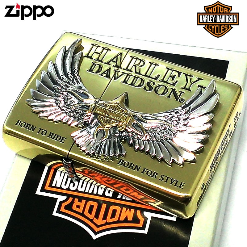 ZIPPO ハーレー ダビッドソン 金銀 イーグル 鷹 シルバーメタル 彫刻 ゴールド かっこいい 大型コンビメタル ジッポライター 渋い 銀 おしゃれ シンプル メンズ プレゼント ギフト