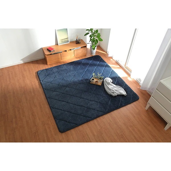 1290970195501 グランドAZ 製品 約2畳用 NV 185×185 ラグ 滑りにくい 防音 厚い コーデュロイ 無地 ネイビー 床暖房 ホットカーペット対応 こたつ敷布団 メーカー直送