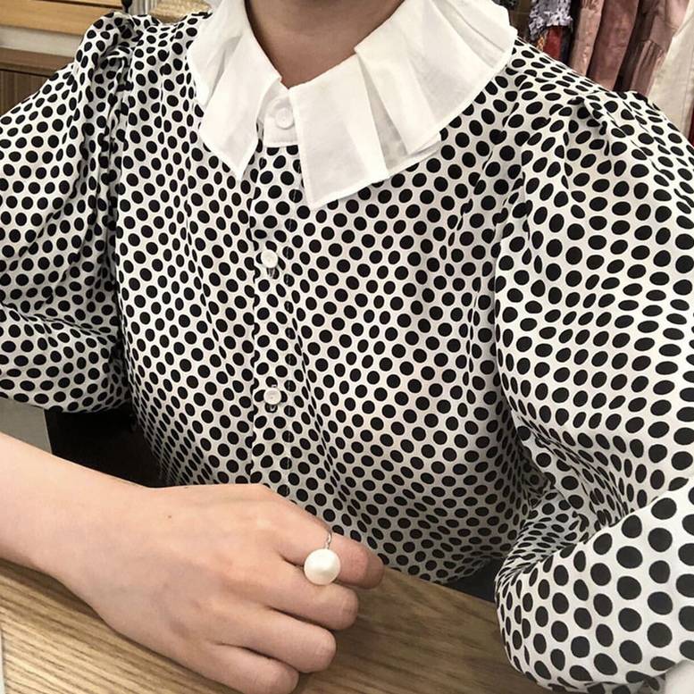 レディース ドット シャツブラウス トップス シャツ ブラウス 長袖 襟付き 大人可愛い きれいめ 4,716円