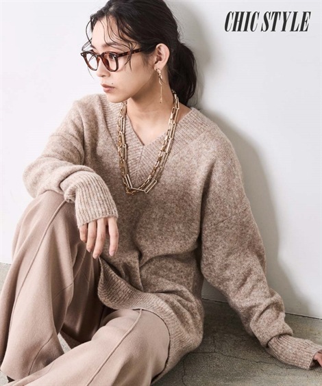 チュニック Vネックニットチュニック 大きいサイズ有 シックスタイル