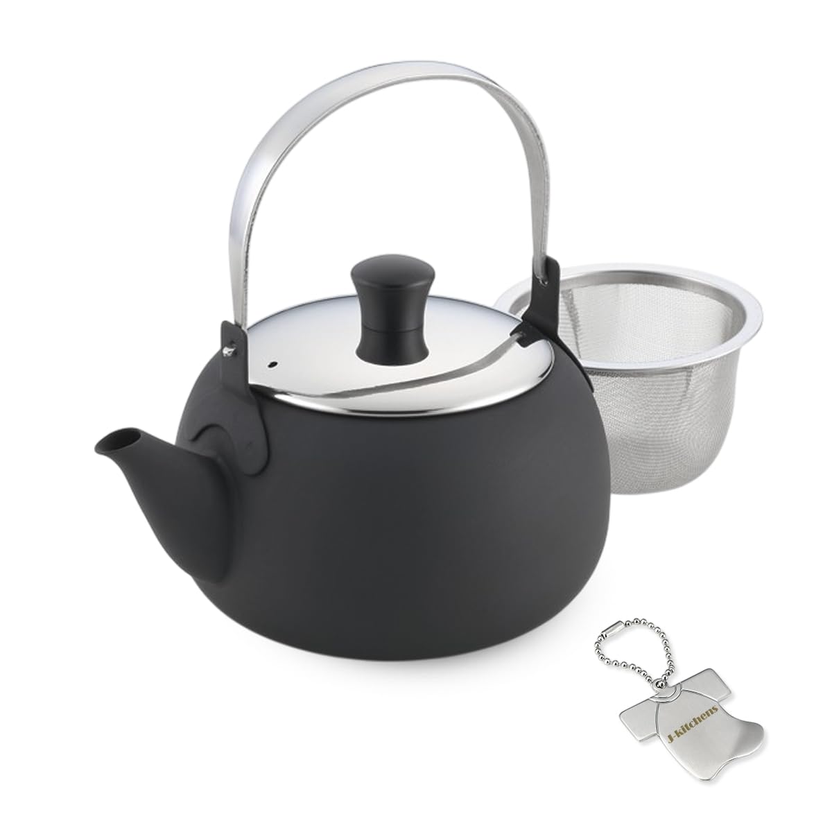 J-kitchens Harmony 急須 ステンレス 製 土瓶型 茶こし 付 ブラック 日本製 オリジナルタグ付