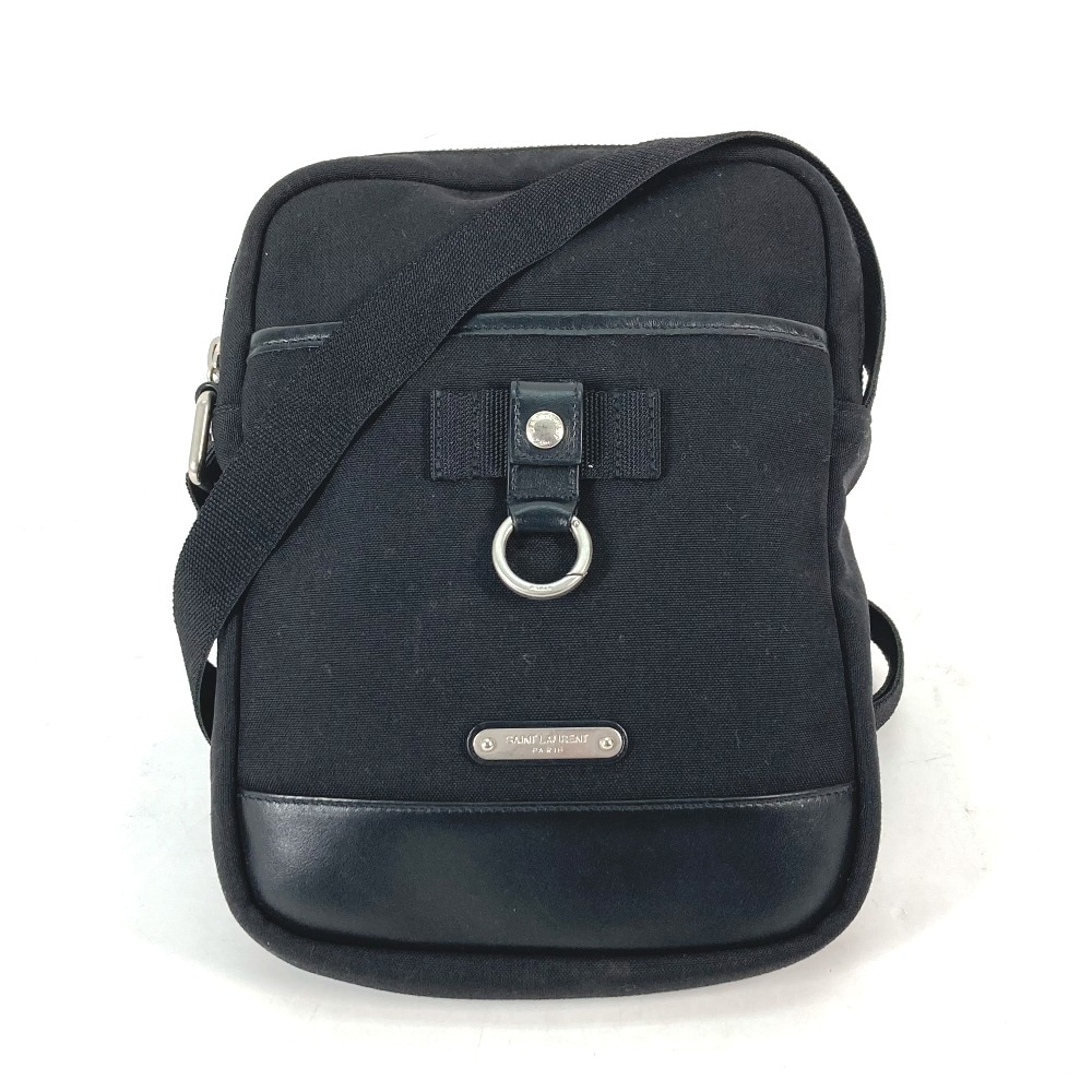 ショルダーバッグ 482777 リビングトン サックポーチ 斜め掛け カバン ポシェット レザー/キャンバス ブラック