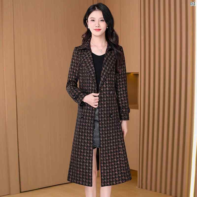 レディース　ファッション　おしゃれ　海外　ヨーロピアン　海外風　大歳　綺麗 ウール コート ジャケット レディース 秋冬 ミドル丈 チェック柄 小柄 イタリア フランス ウインドブレーカー