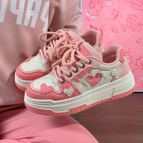 全5カラー　ハートモチーフシューズ 夏 秋 2024 新着情報 高校生 厚底 フラットシューズ カジュアル