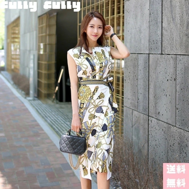 【144】超低.価.格!ワンピース 春 レディース きれいワンピース レディースワンピ ボタニガル柄 柄物 ホワイト ベルト付き 結婚式 披露宴 二次会 女子会 お呼ばれ 10代 20代 30代 40