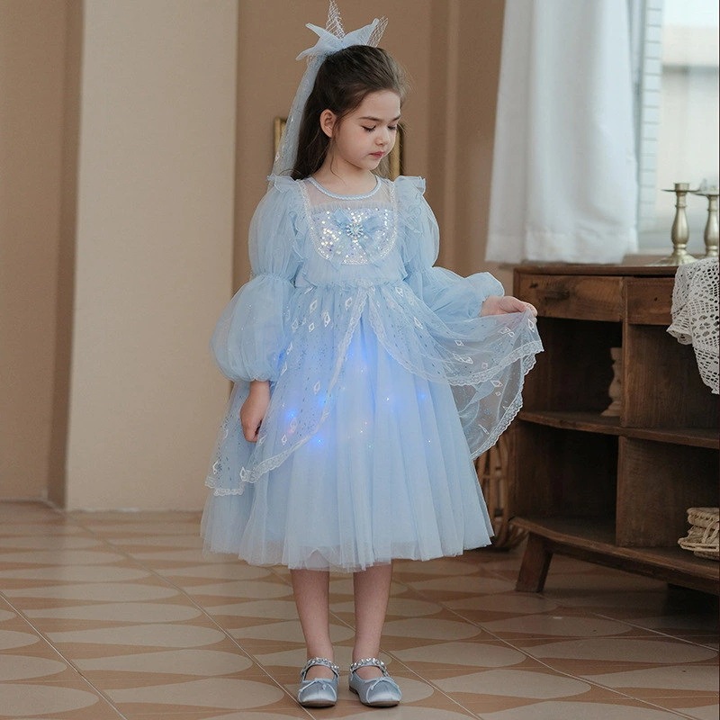 【270】超低.価.格!プリンセス ドレス ブルー 子供 キッズ ワンピース ロングドレス 仮装 お姫様 プリンセス 子供 ドレス コスプレ 子どもドレス キッズワンピース キッズ クリスマス なり