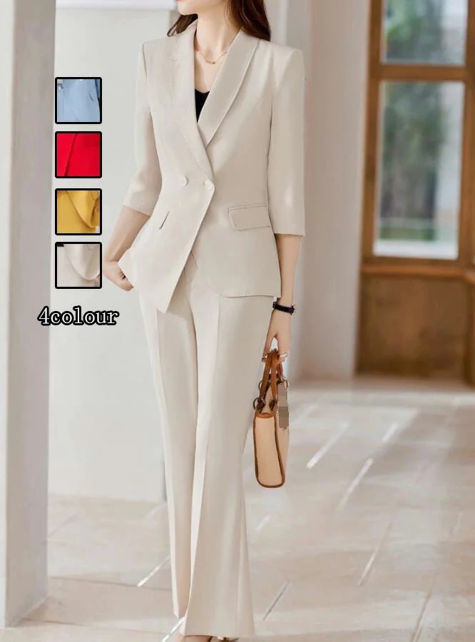 洗えるスーツ 着痩せ レディース フォーマル 大きいサイズ セットアップ 通勤 OL 7分袖トップス+パンツ 2点セット ママ 入学式 卒業式 カジュアル ビジネス パンツスーツ 結婚式 オフィスセレ 5,362円