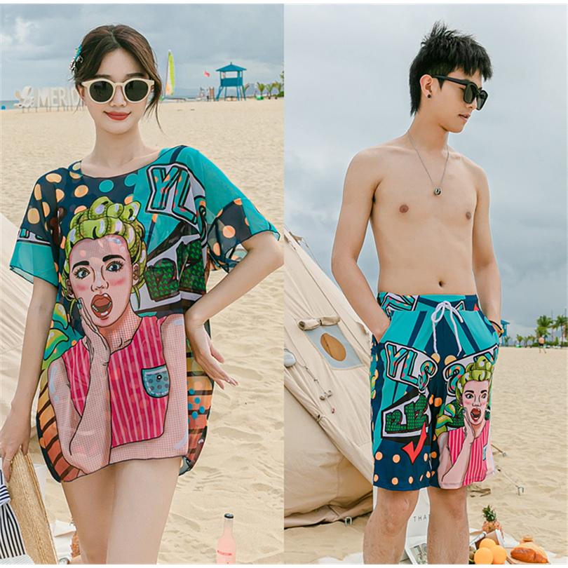 ビーチウェア 上着 サーフパンツ 夏ペアルック タンキニ レディース カップル水着 柄物 海パン ショートパンツ ビキニ 男女お揃い メンズ 水着セット