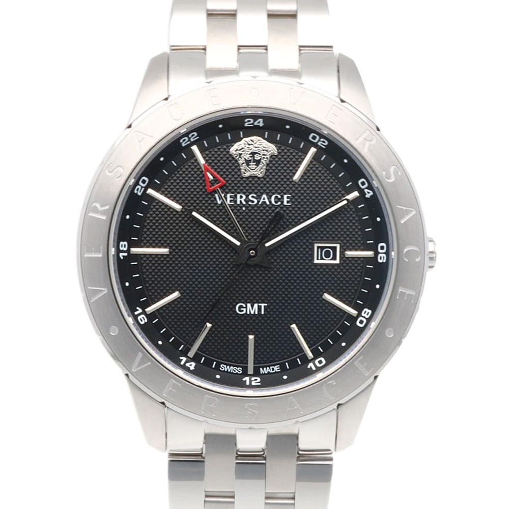 ヴェルサーチ ユニバース GMT 腕時計 ステンレススチール WR 3ATM クオーツ 1年保証 VERSACE 中古 美品