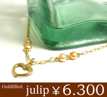 julipオープンハートスワロフスキーゴールドパールゴールドフィルドネックレス/ロングネックレス/ゴ