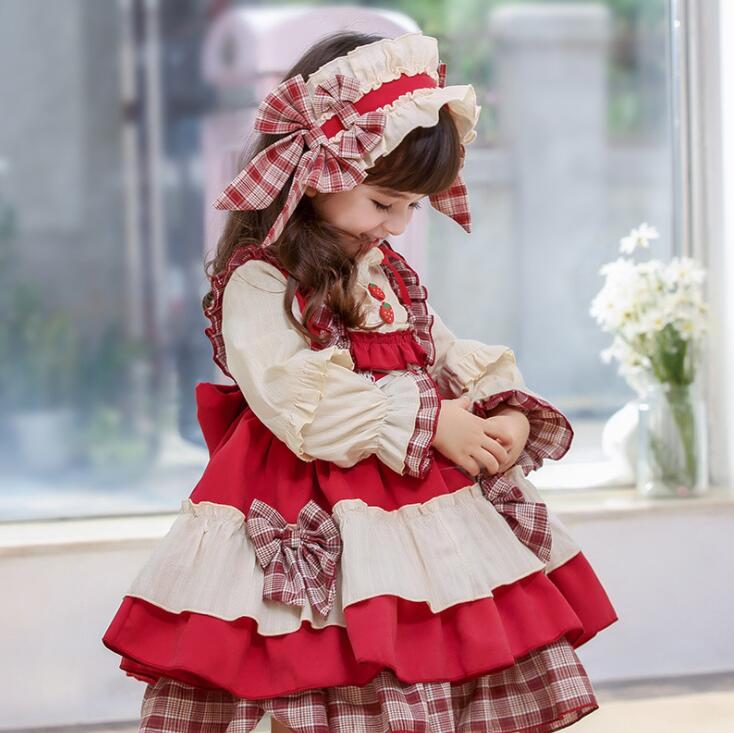 子供ロリータ服 キッズ長袖ワンピース ロリータワンピース 甘ロリータ チェック柄 姫様ドレス