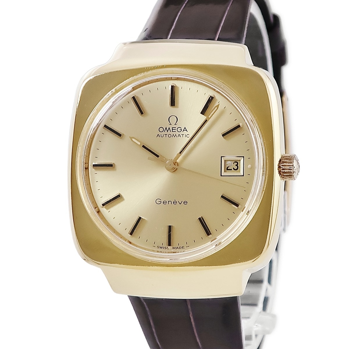 アンティーク 自動巻き メンズ ヴィンテージ GP 金メッキ デイト バー シンプル クッションケース 3年保証