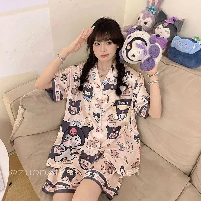 【極速出荷】パジャマ女性かわいい薄い氷糸半袖アニメ学生寮住宅服