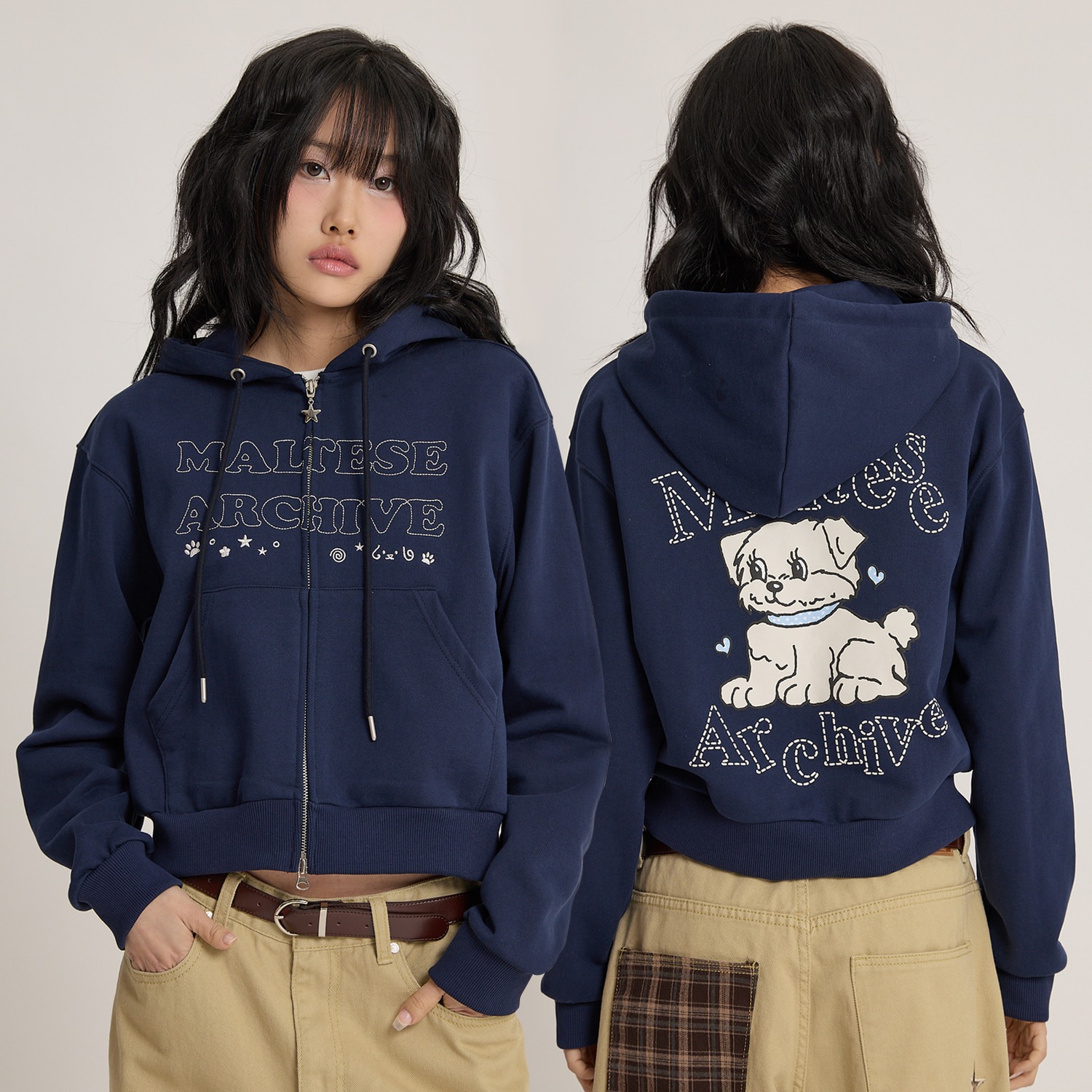 Vintage GOOREUM Archive Stitch Hood Zip-Up NAVY